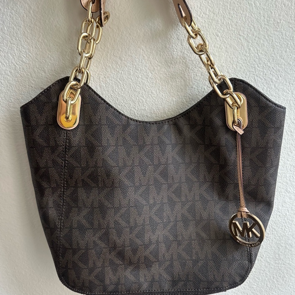 Michael Kors Dark Brown Shoulder Bag with Gold Accents